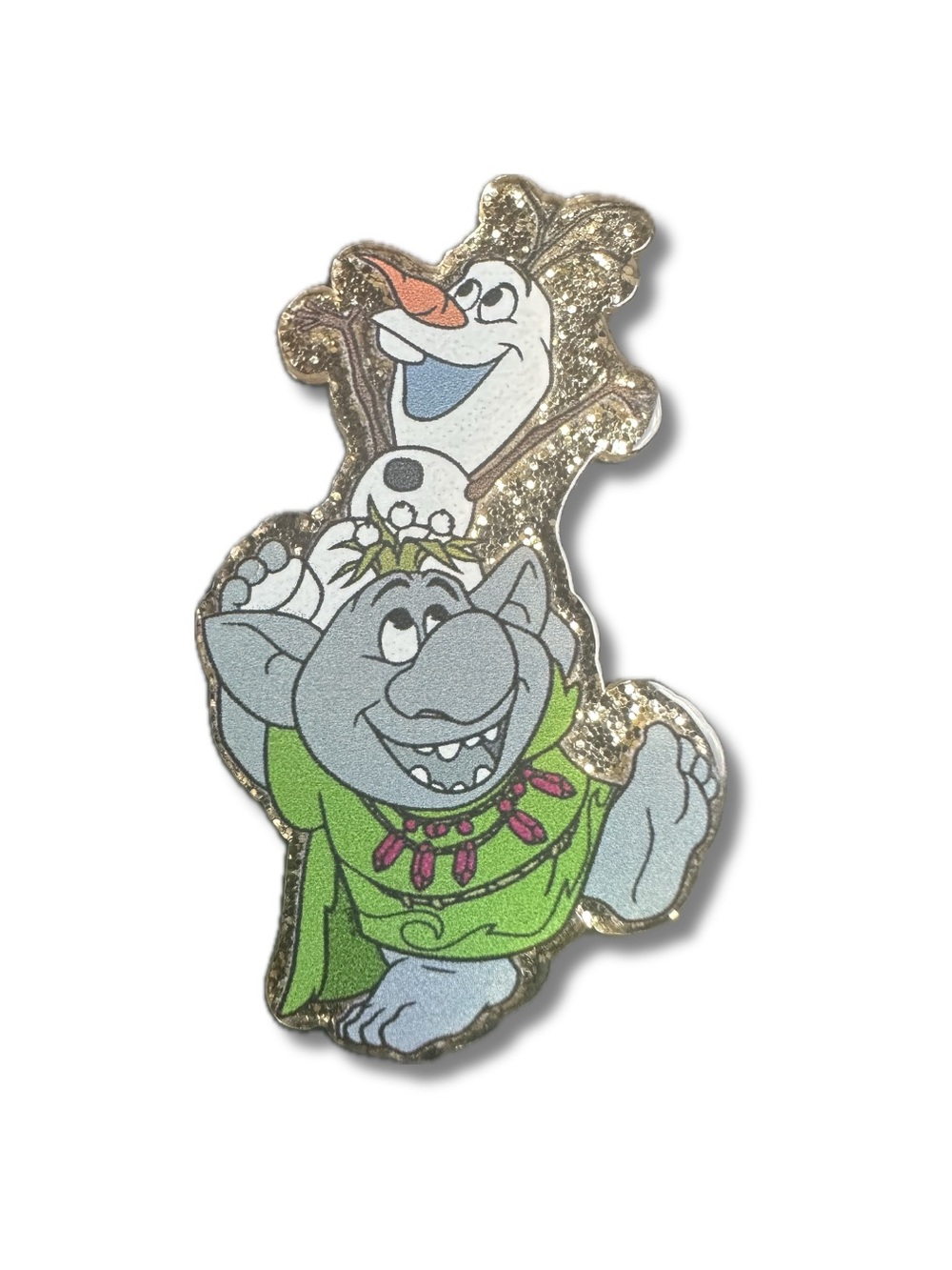 Sparkling Troll & Snowman Magnet - Green, White & Gold